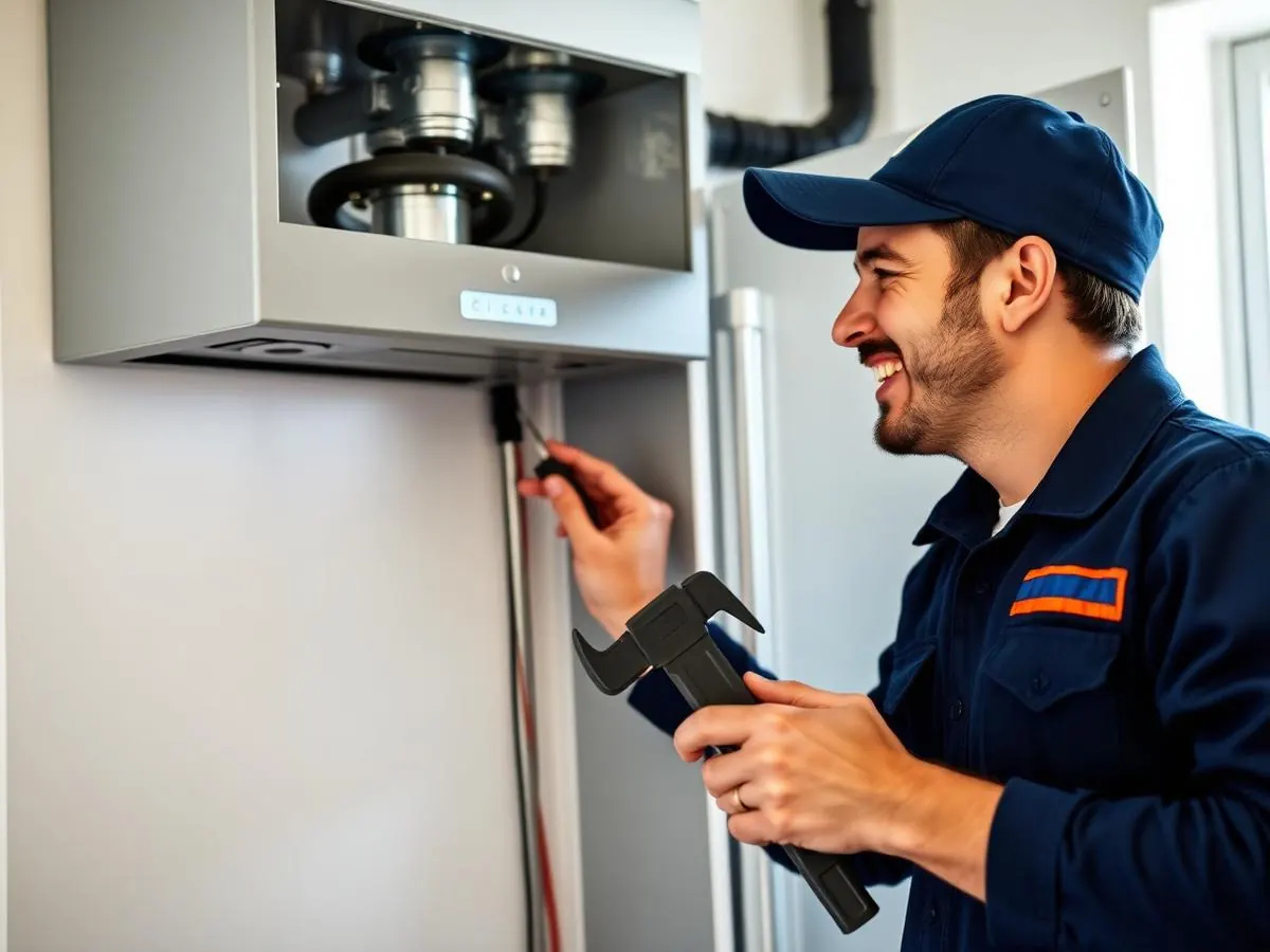 Técnico instalando una caldera de gas de condensación en Pamplona